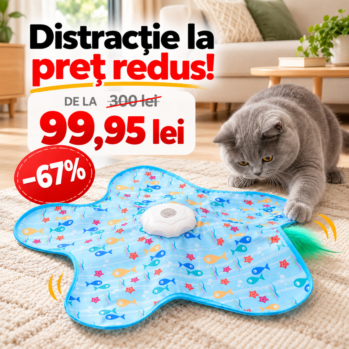 Covoraș Stea de Mare Interactiv pentru Pisici care se Plictisesc Singure Acasă